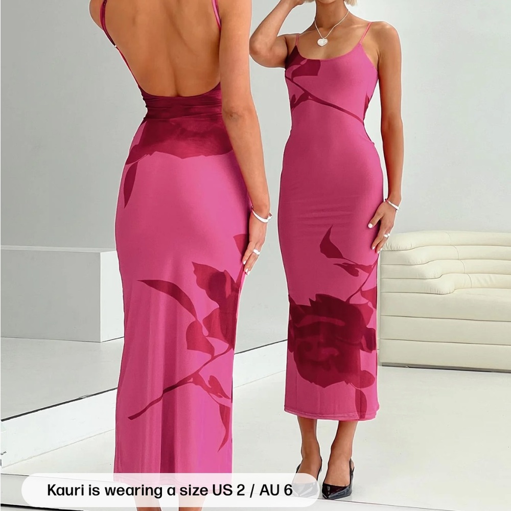 Princess Polly Fuchsia Floral Slip Midi Dress